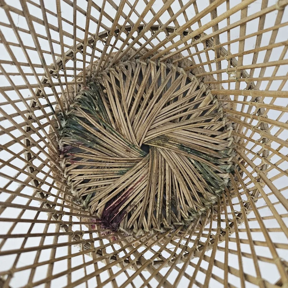 Vintage Boho Wicker Rattan Drum Planter Trash Can Mini Table Mid-Century Modern